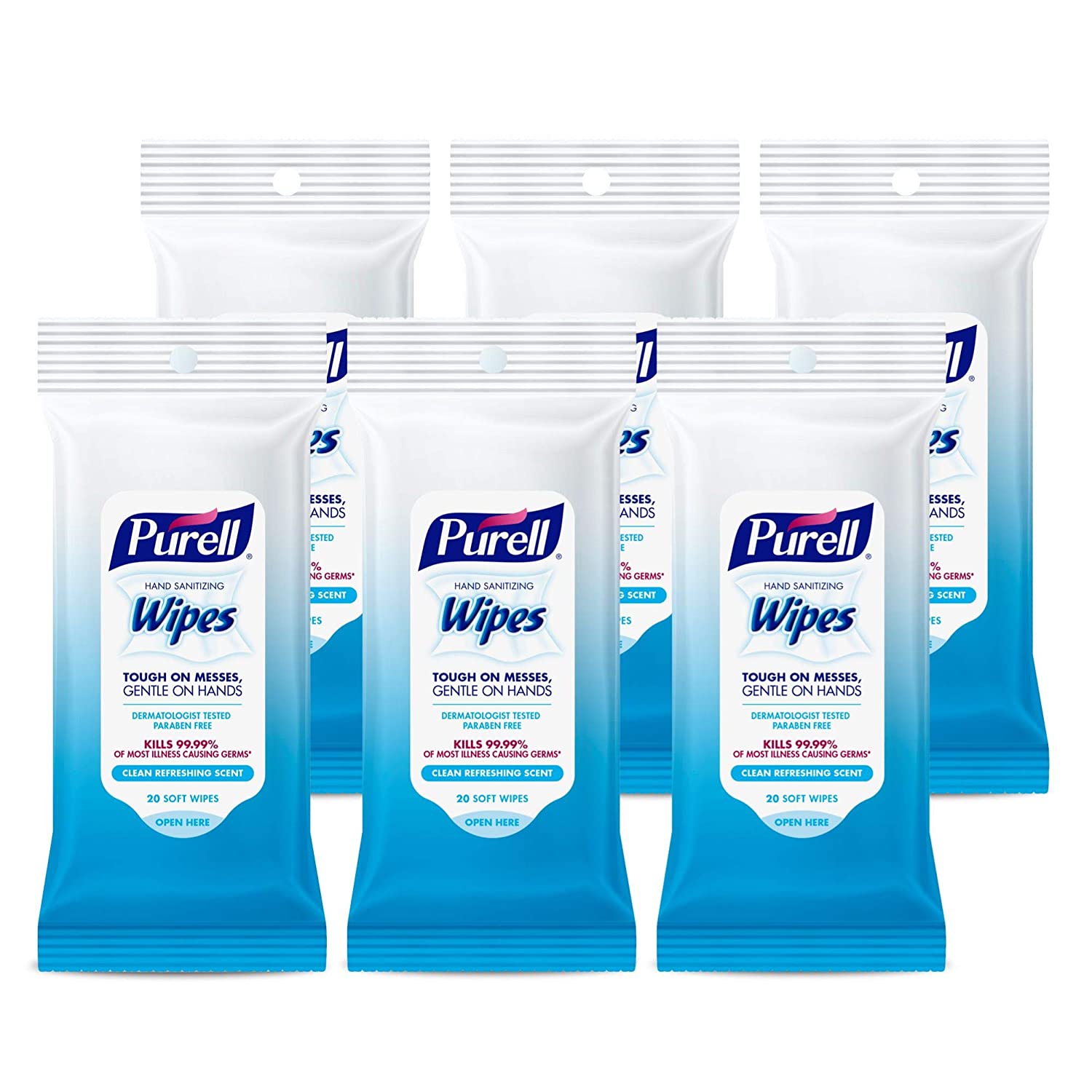 Purell Hand Sanitizing Wipes, Clean Refreshing Scent, 20 Count Travel Pack (Pack of 6) – 9124-09-EC