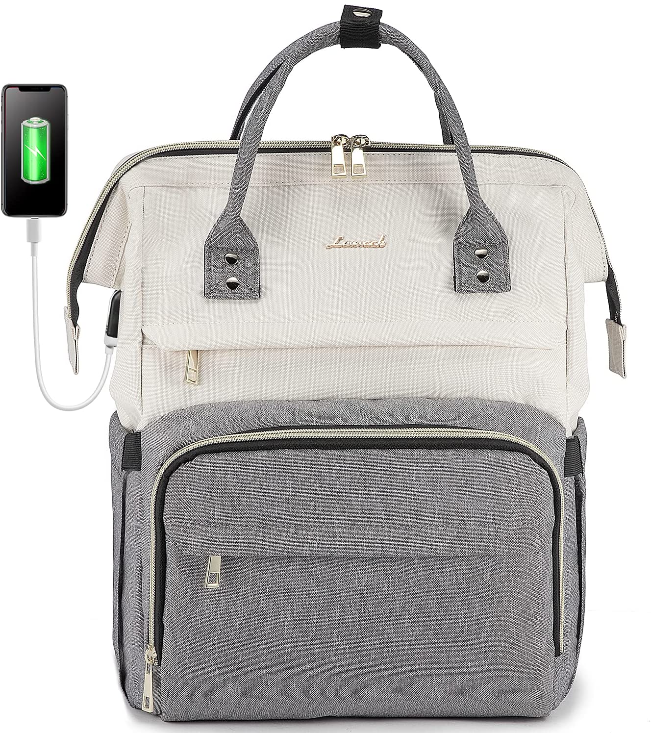 LOVEVOOK Laptop Backpack for Women Fashion Business Computer Backpacks Travel Bags Purse Student Bookbag Teacher Doctor Nurse Work Backpack with USB Port, Fits 15.6-Inch Laptop Beige Grey